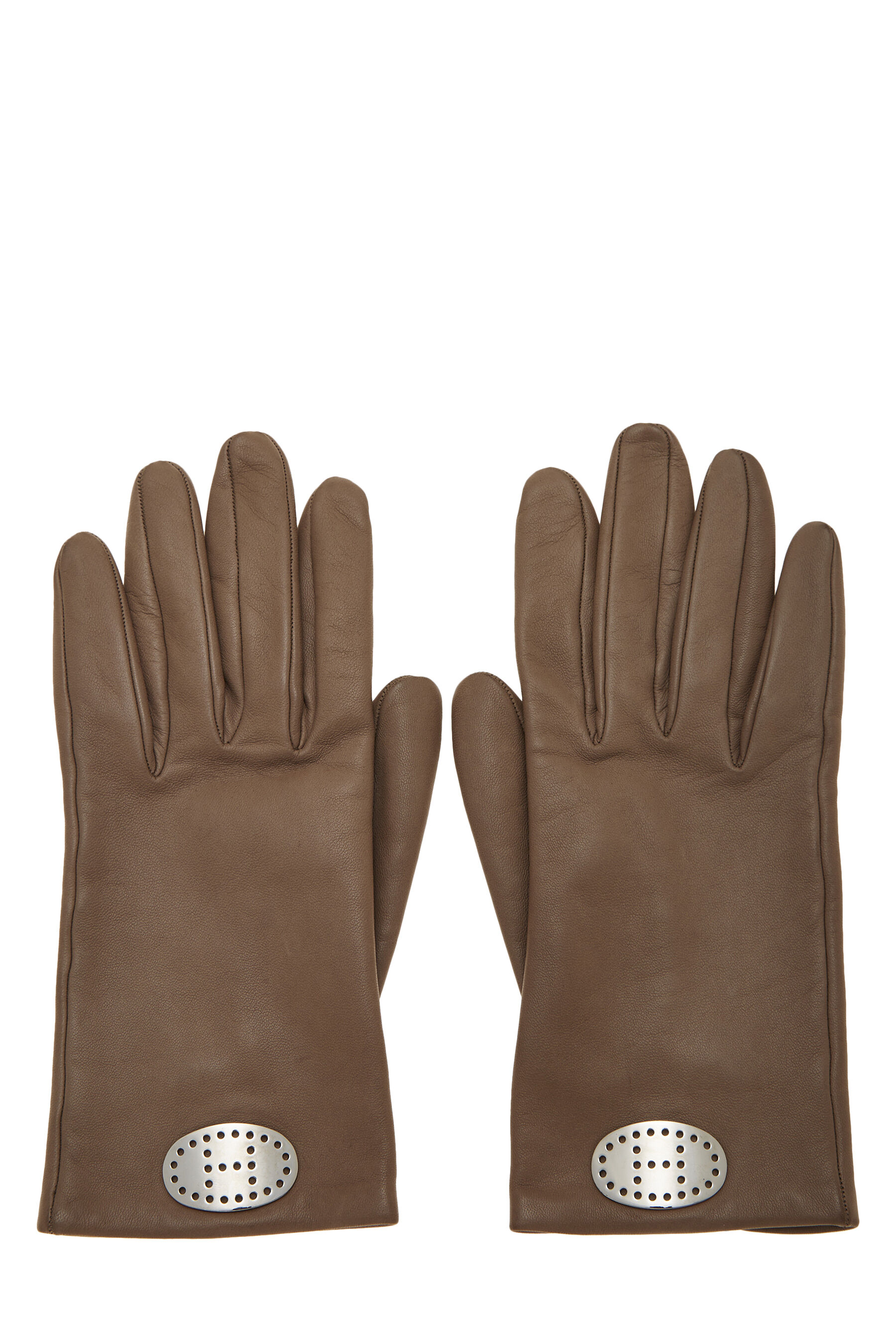 Grey Lambskin Leather Perforated H Gloves