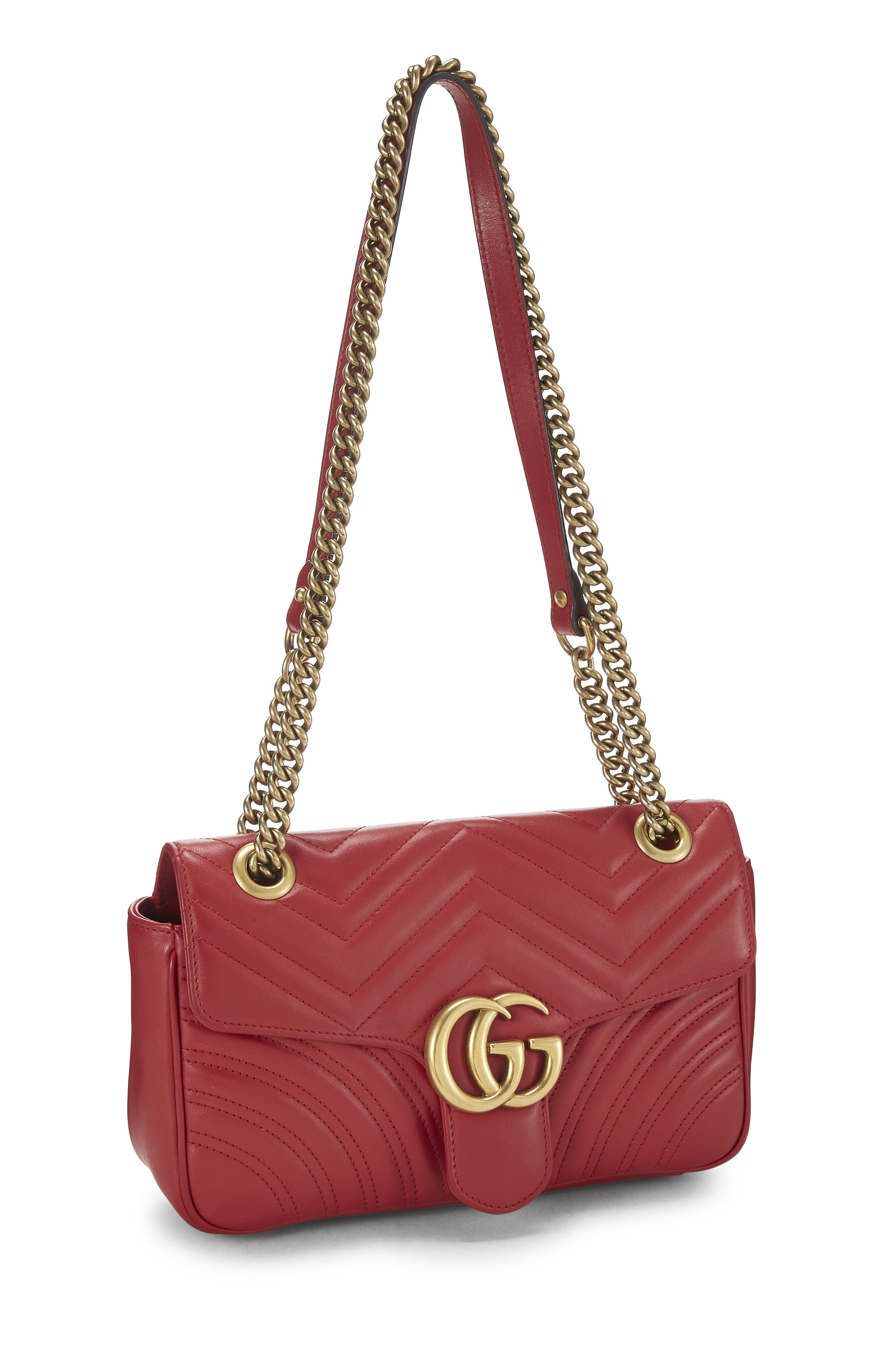 Red Leather GG Marmont Shoulder Bag Small