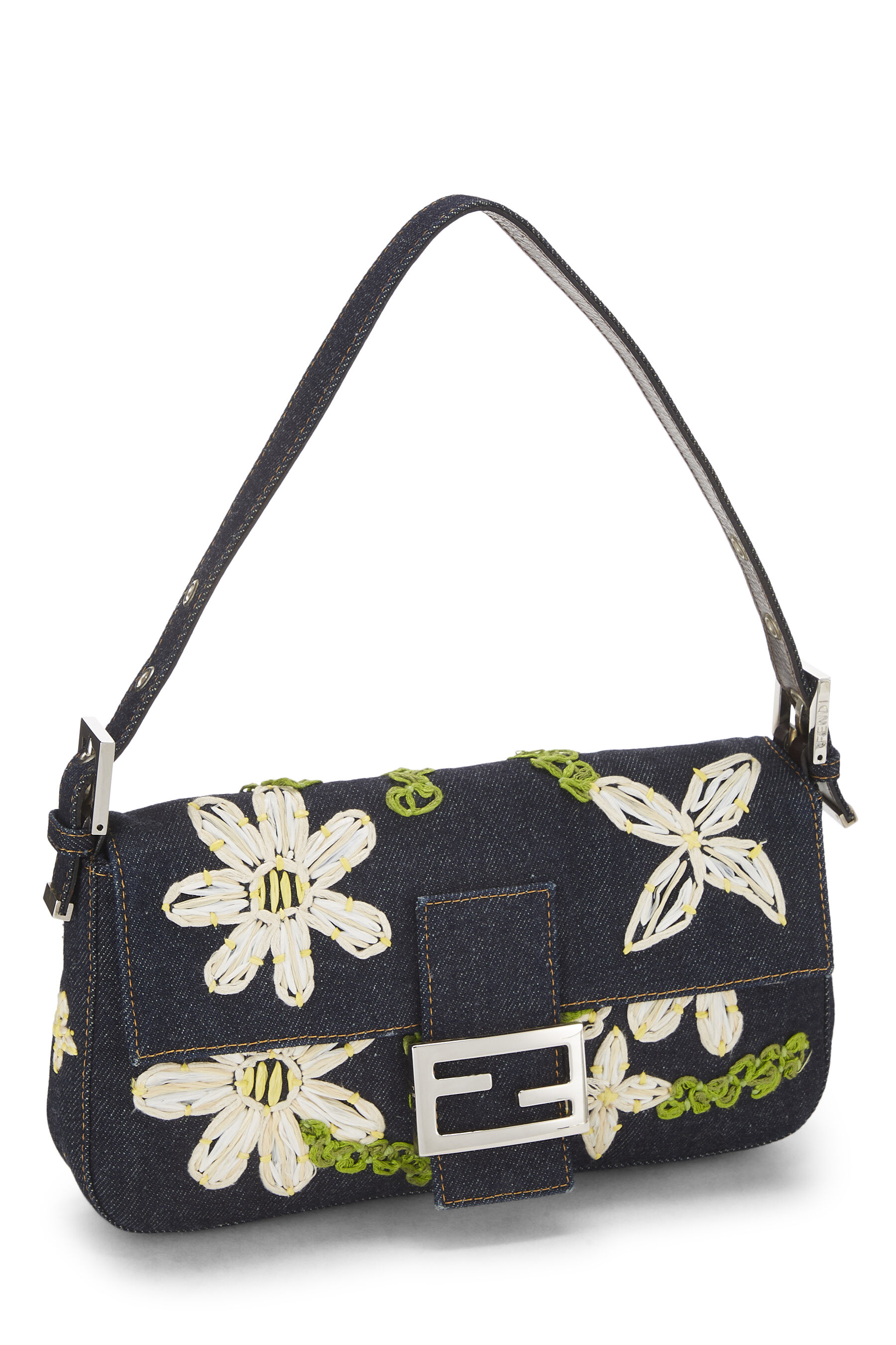 Navy Floral Embroidered Baguette