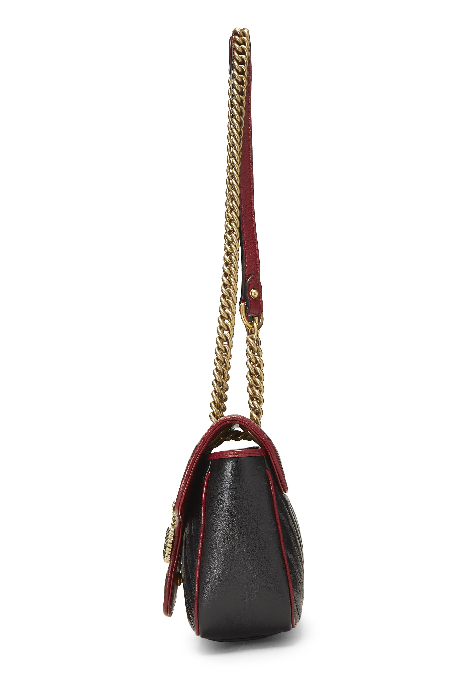 Black Leather Torchon Marmont Shoulder Bag Small