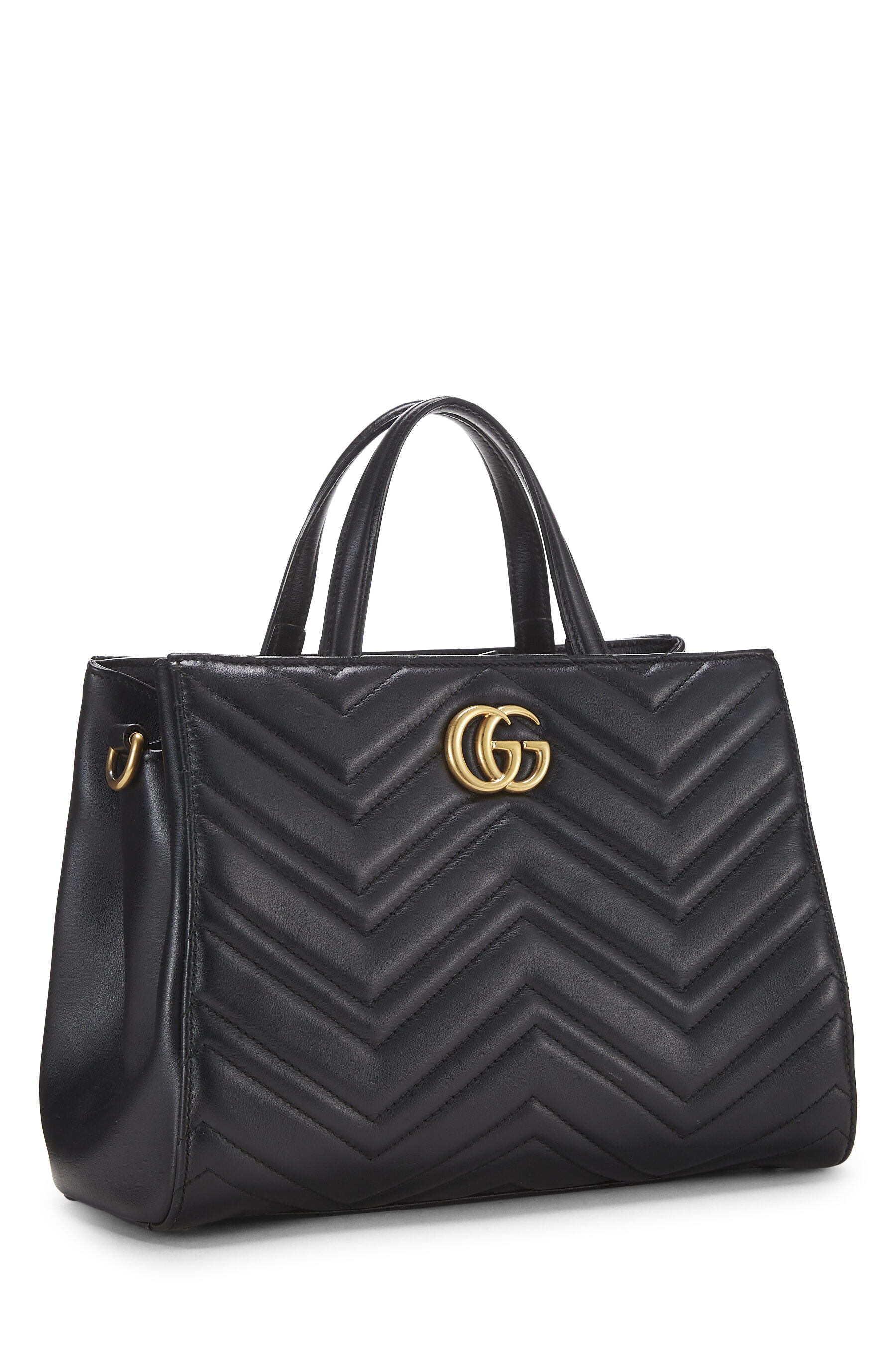 Black Leather GG Marmont Top Handle Bag Small