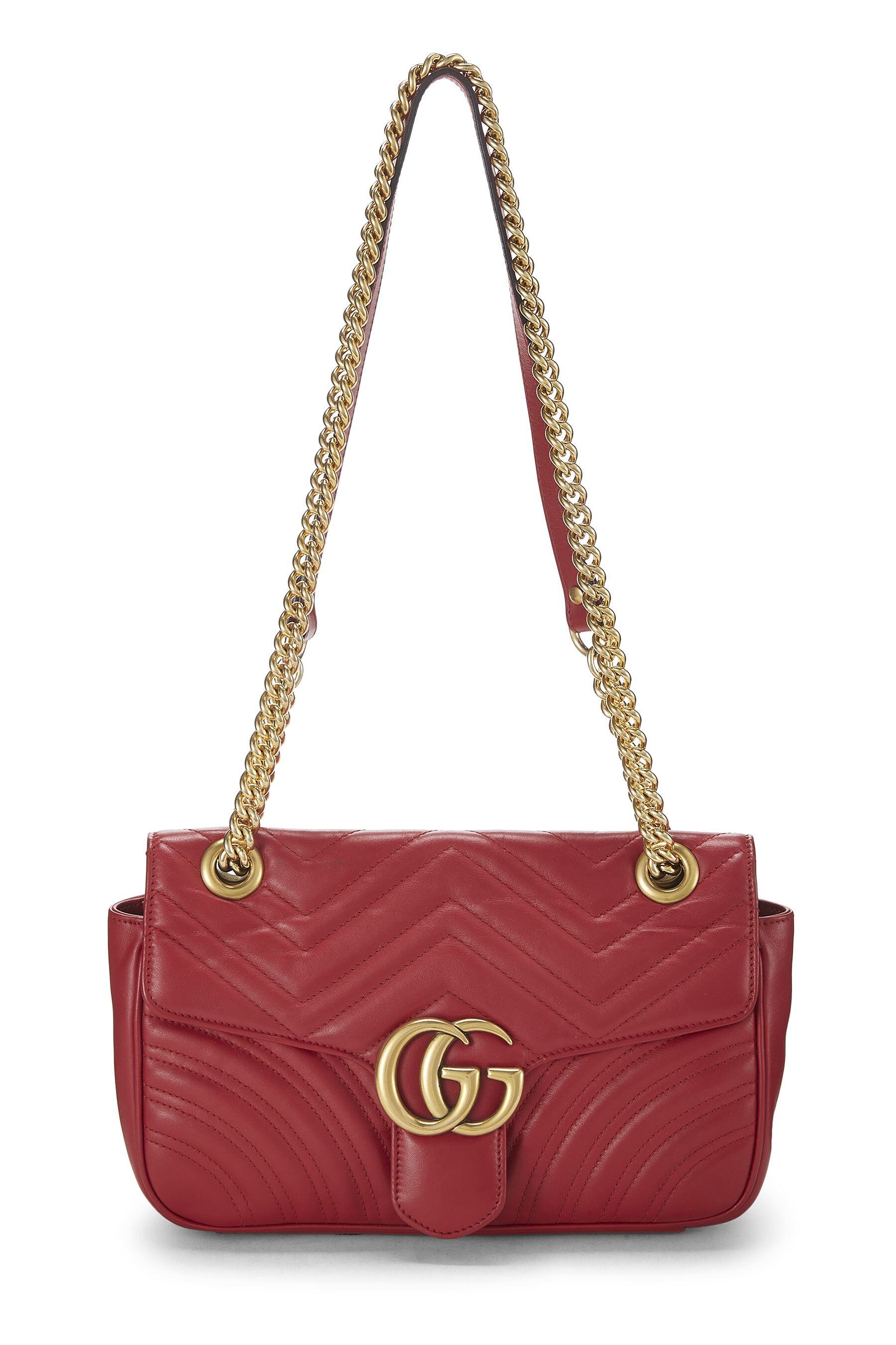 Red Leather GG Marmont Shoulder Bag Small
