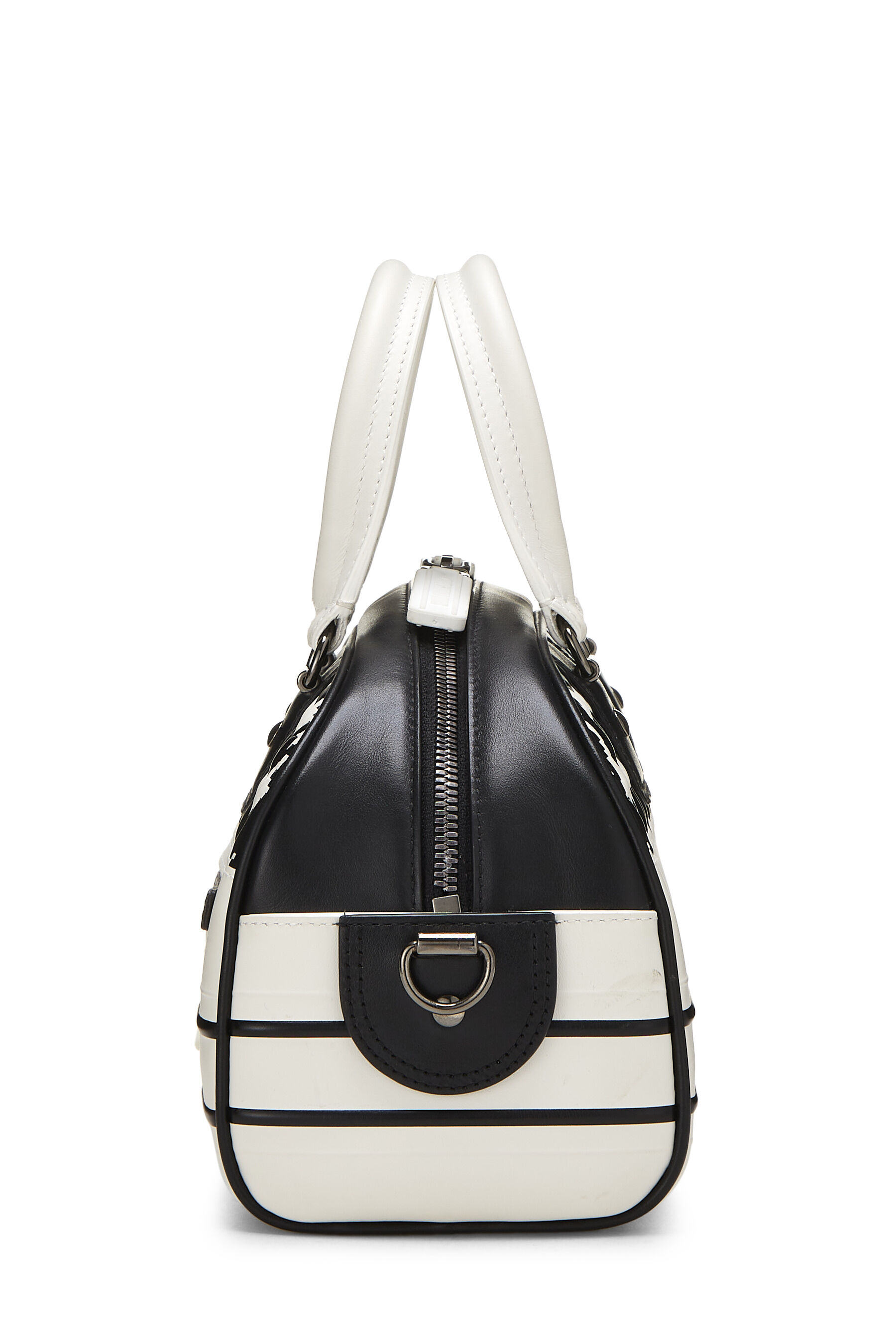 White & Black Leather Vibe Bowling Bag Small