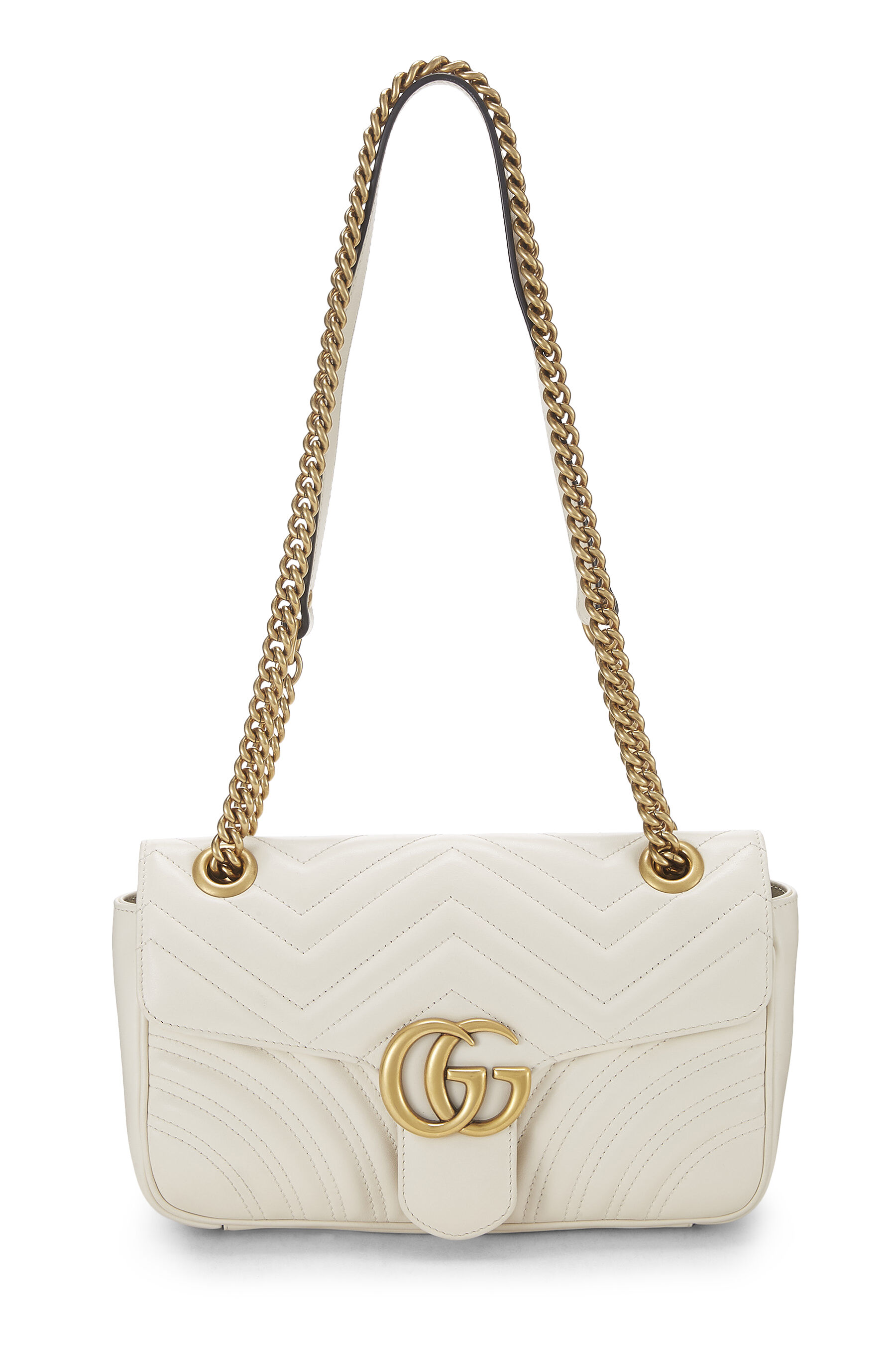 White Leather GG Marmont Shoulder Bag Small