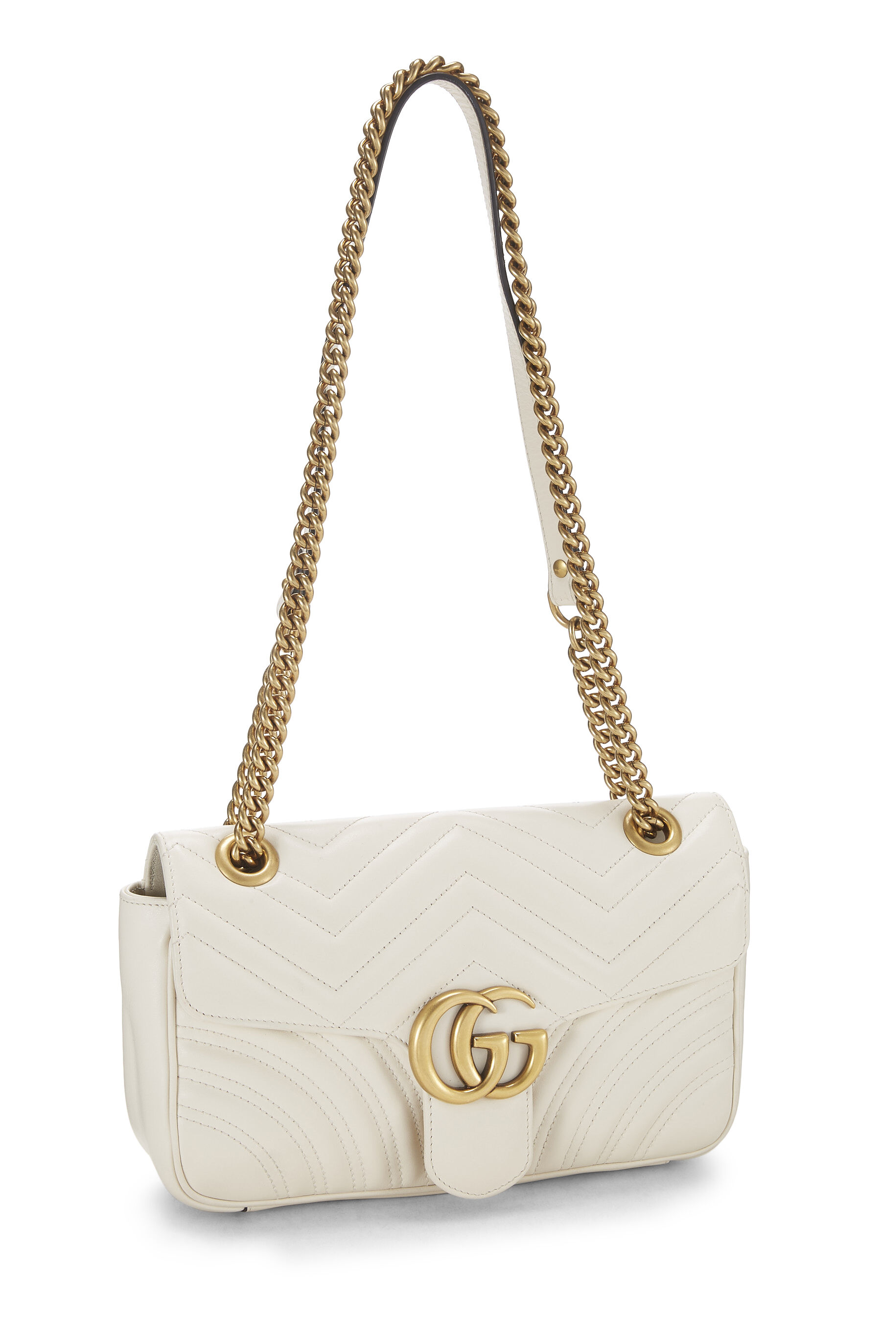 White Leather GG Marmont Shoulder Bag Small