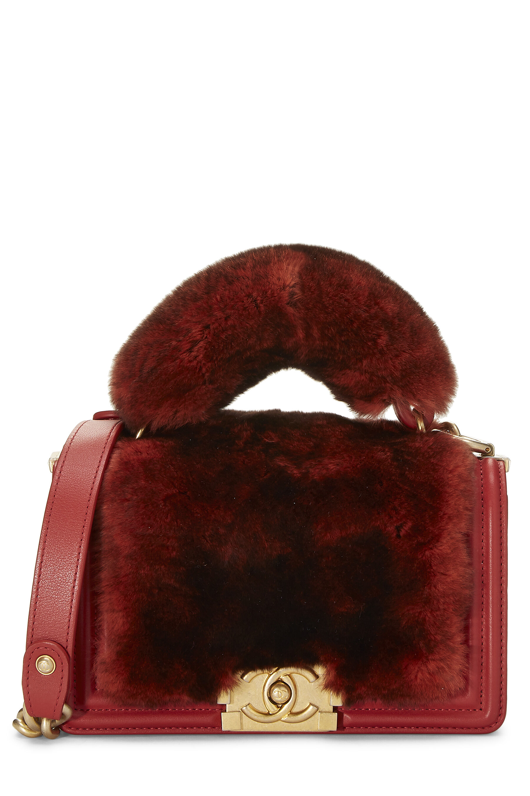 Paris-Hamburg Red Fur Top Handle Boy Bag Small