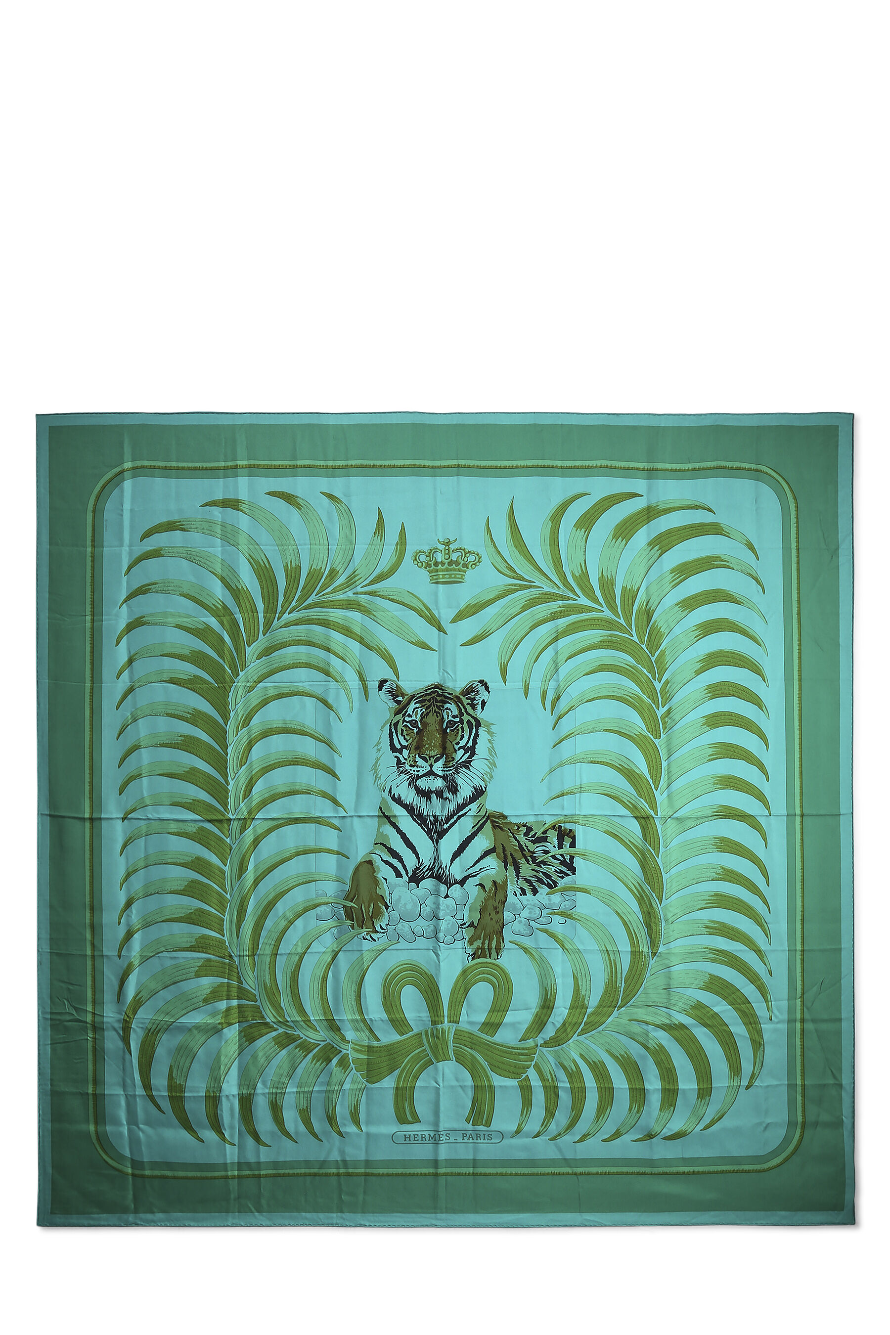 Green &apos;Tigre Royale&apos; Silk Scarf 140