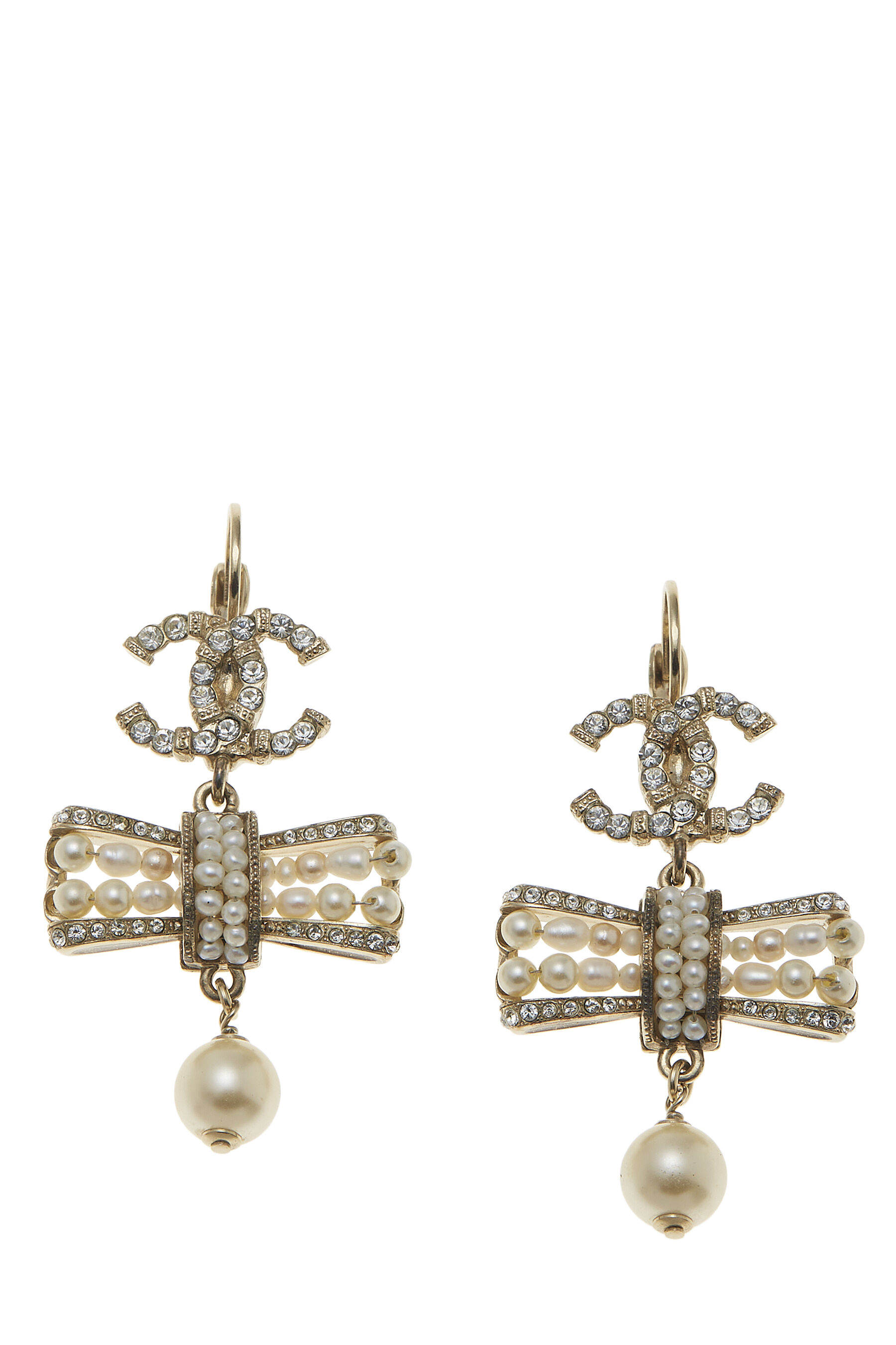 Faux Pearl & Crystal &apos;CC&apos; Bow Dangle Earrings