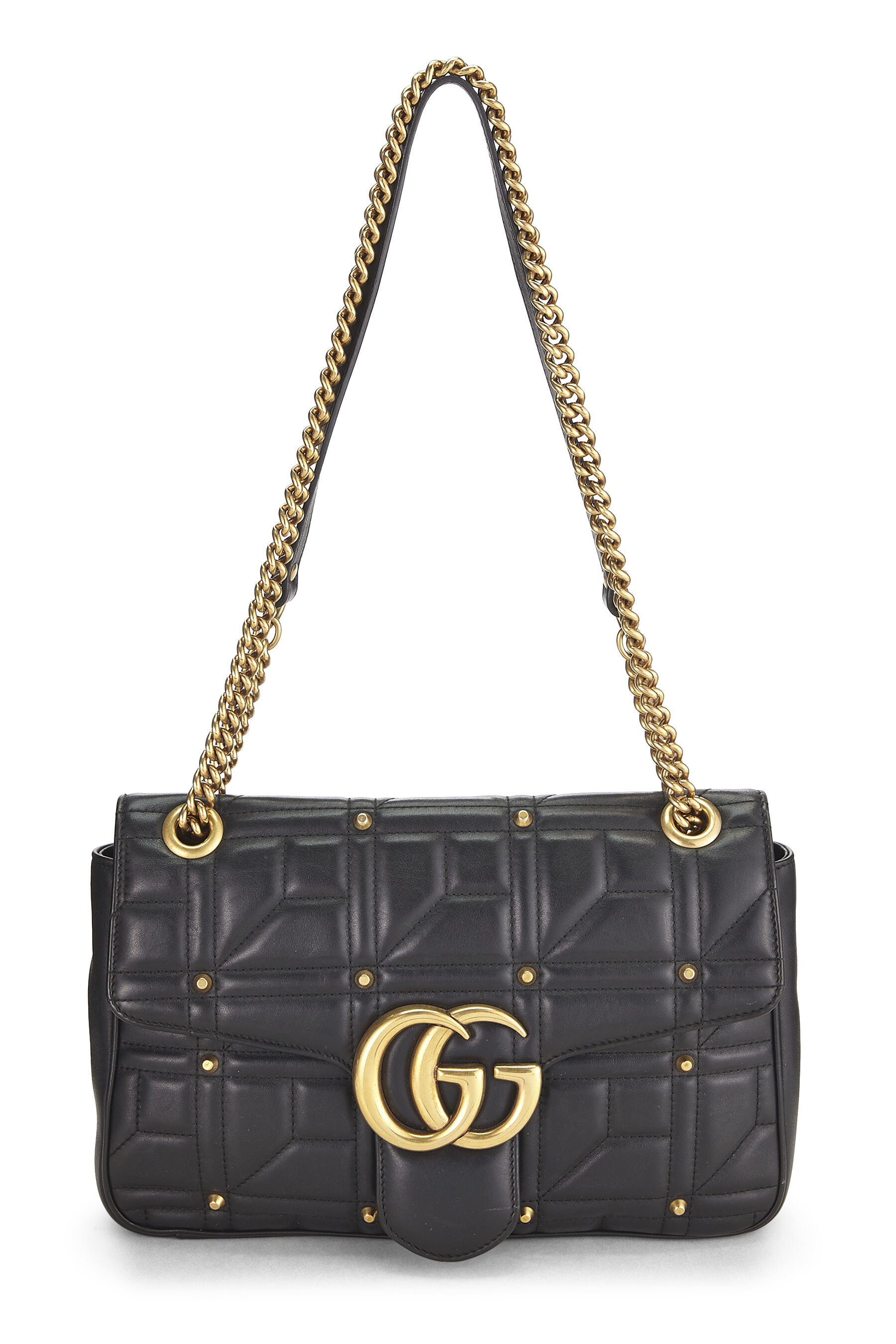 Gucci - Black Studded Leather GG Marmont Shoulder Bag
