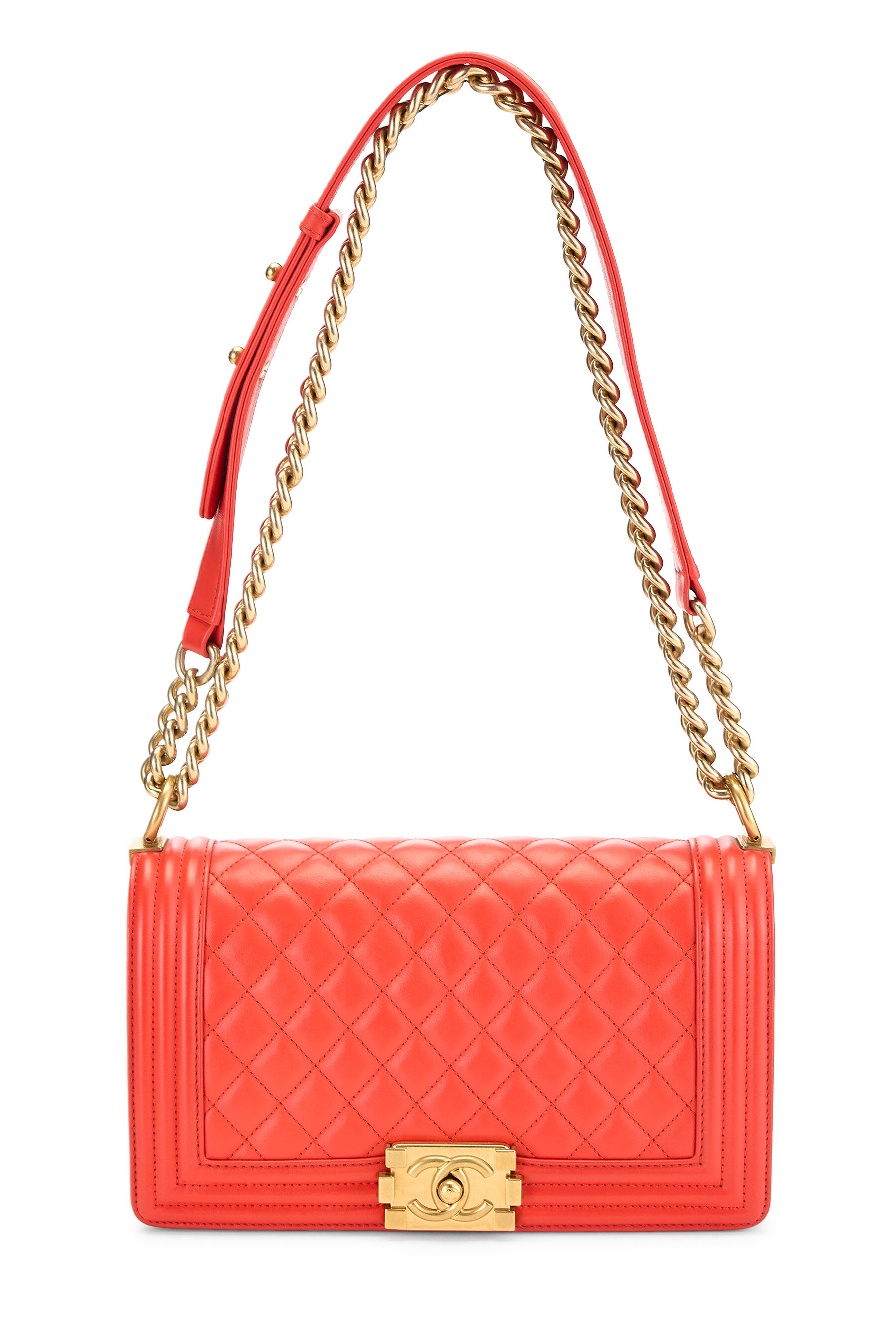 Chanel - Orange Quilted Lambskin Boy Bag Medium