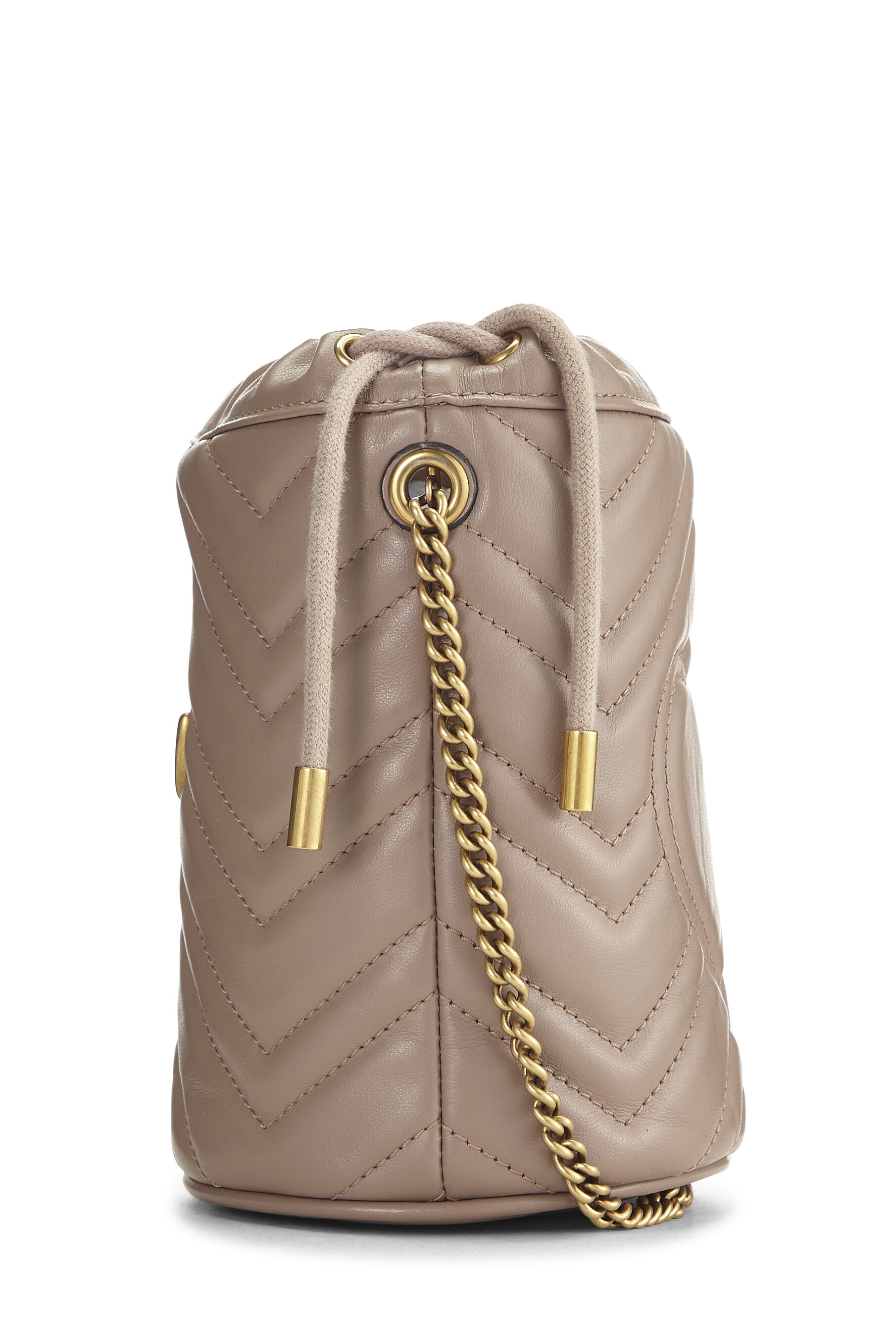 Beige Leather 'GG' Marmont Chain Bucket Bag Small