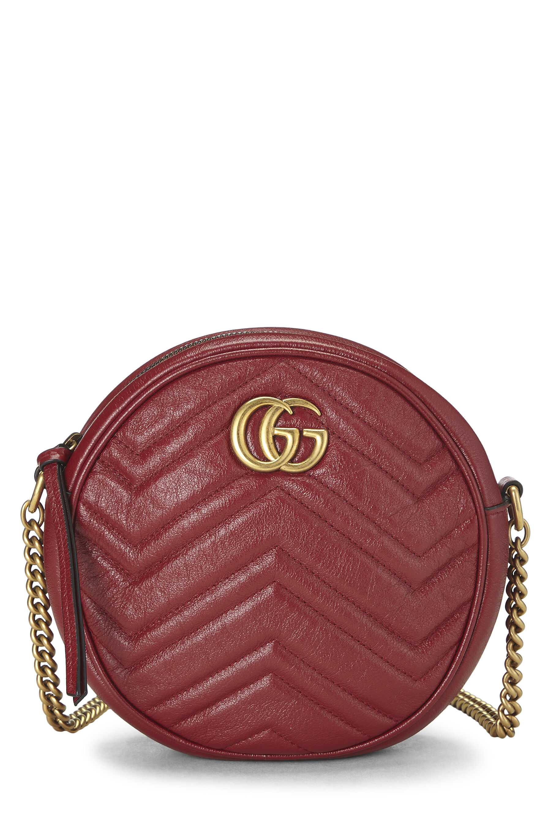 Gucci Red Leather GG Marmont Round Shoulder Bag Mini