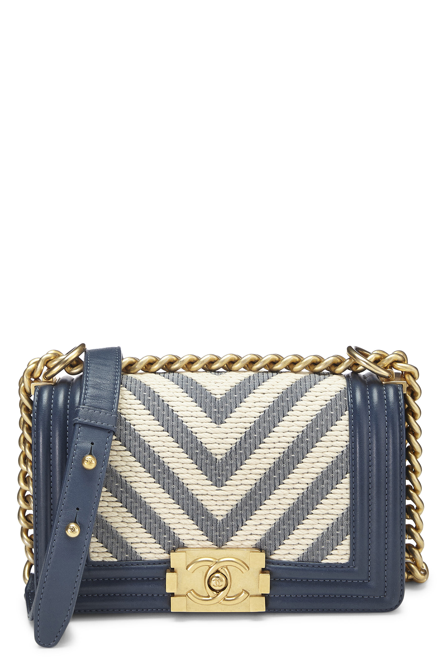Chanel - Blue Woven Chevron Boy Bag Small