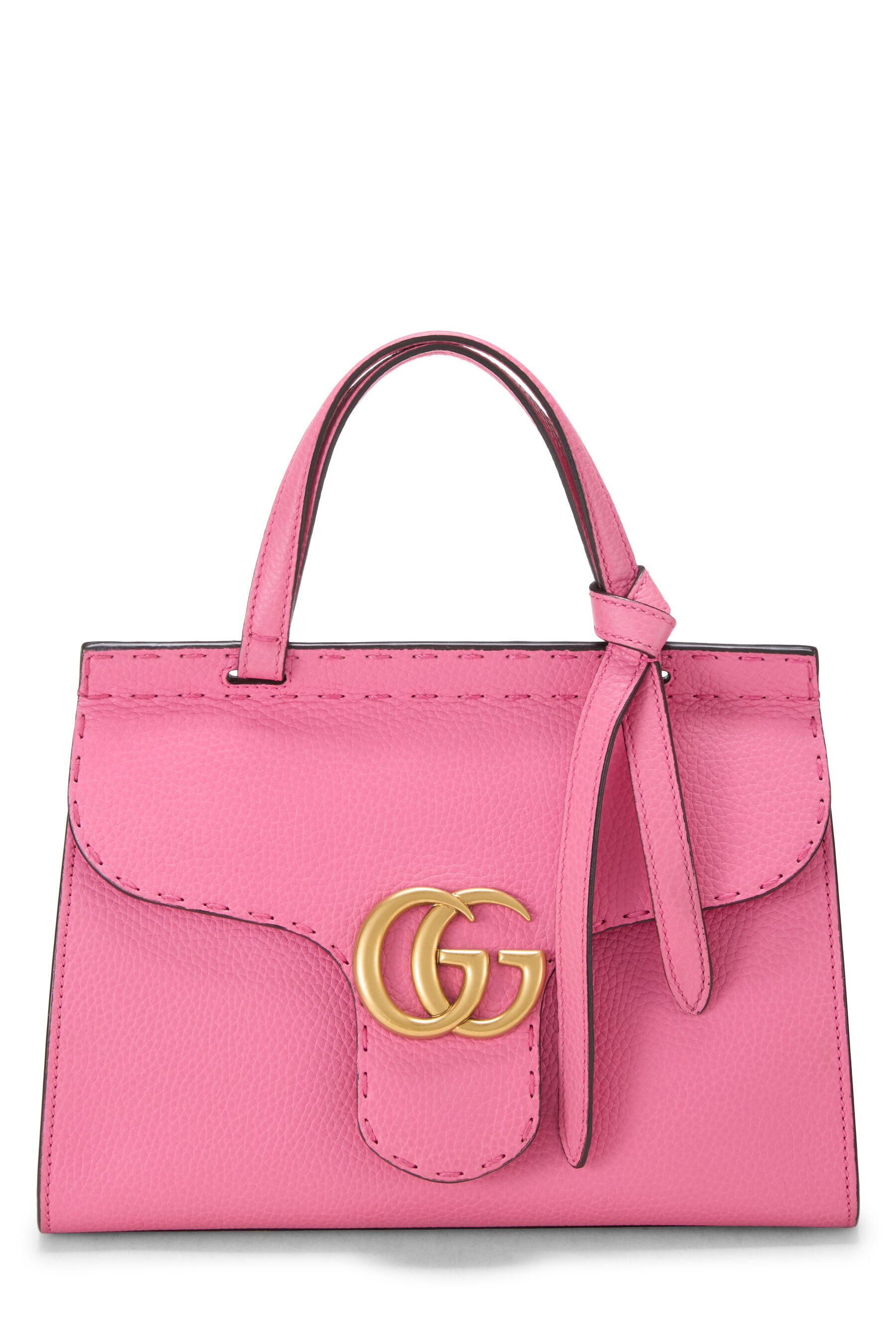 Gucci - Pink Leather GG Marmont Top Handle Flap Bag
