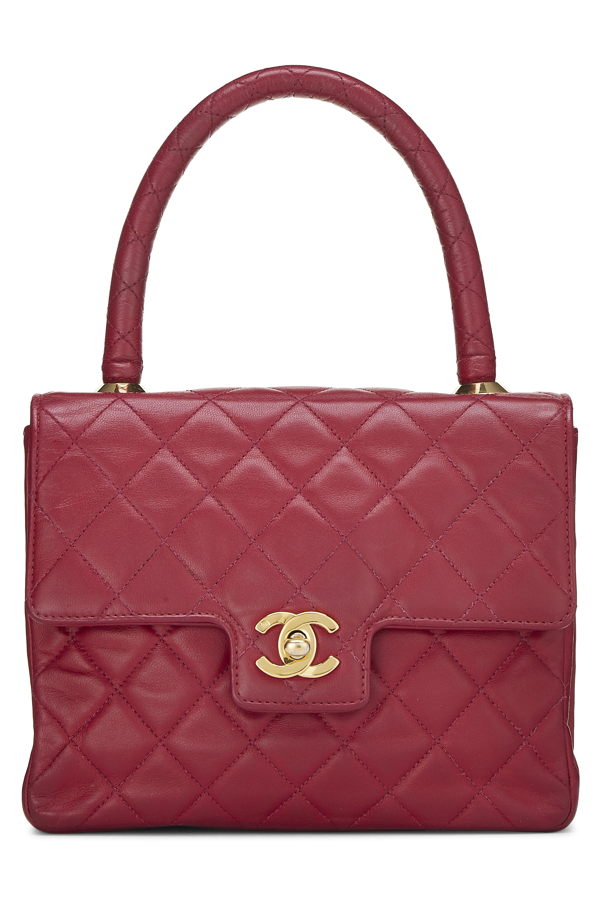 Burgundy Quilted Lambskin Top Handle Small