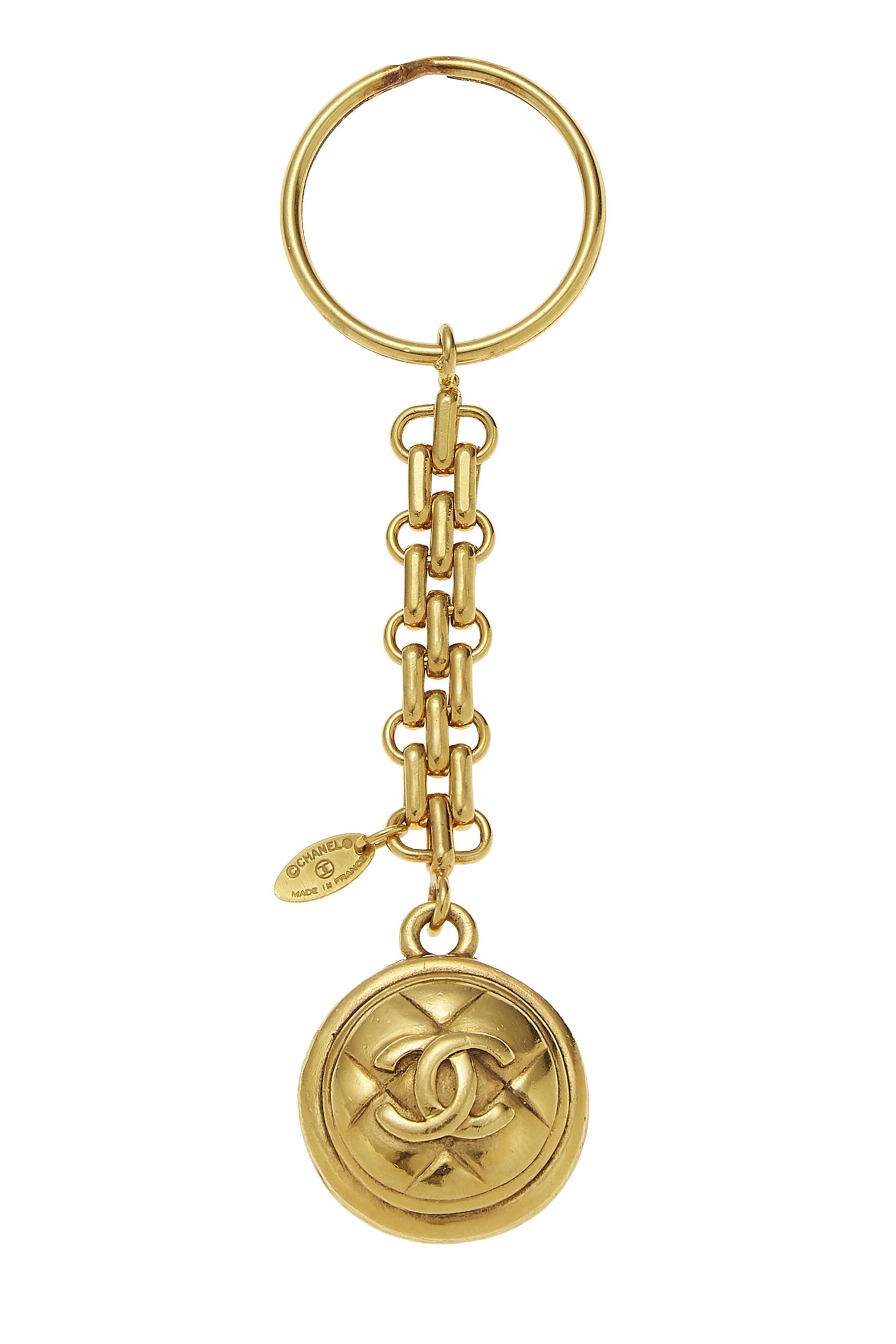 Gold Quilted 'CC' Keychain